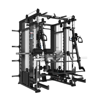 Binom Steel Force Multigym B22 mit 300 kg High/Low Multipower Pulley, Beinpresse, Power Rack, Bauchmuskeln, beweglichen Armen, Dips und Acc.