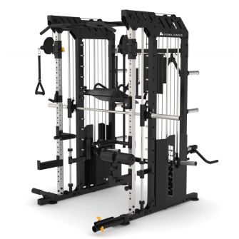 Binom Steel Force B1 Multigym, Double Pulley, Multipower, Beinpresse, Dips, Rudern, Kniebeugen und Zubehör